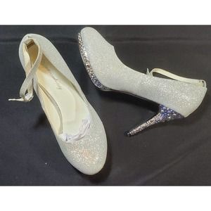 Getmorebeauty silver glitter heels ankle strap size us 10 eu 41...(e5)